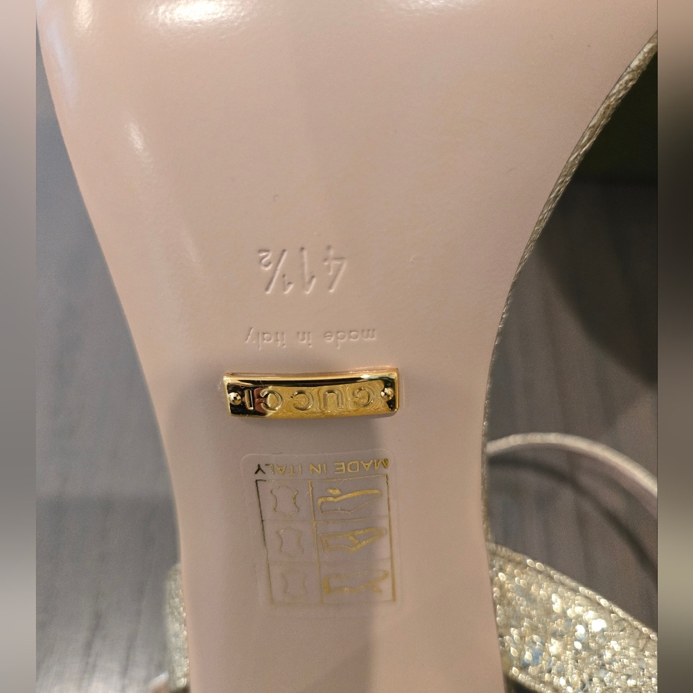 $920 Gucci Marmont GG Metallic Gold Leather Block Heel  Sandals EU 41.5 US 11.5 - Picture 12 of 12